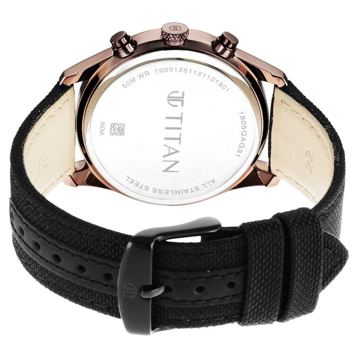 Titan Men's Infinity Chrono watch: Precise Blue Dial, Rose Gold Highlights, Durable Leather Strap - The Watch Factory ®