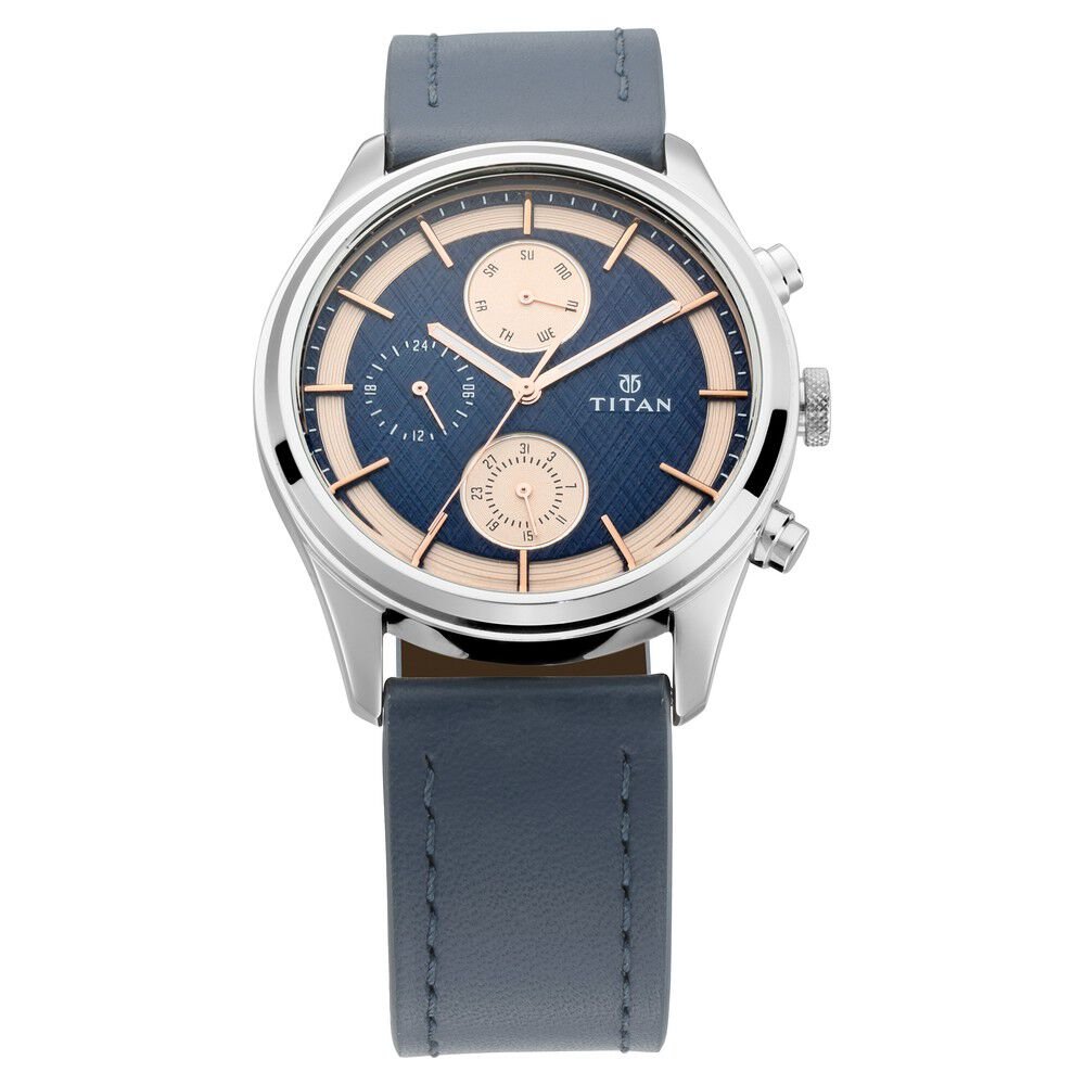 Titan Men's Metropolitan Charm: Men's Multifunctional Blue Watch with Leather Strap - The Watch Factory ®