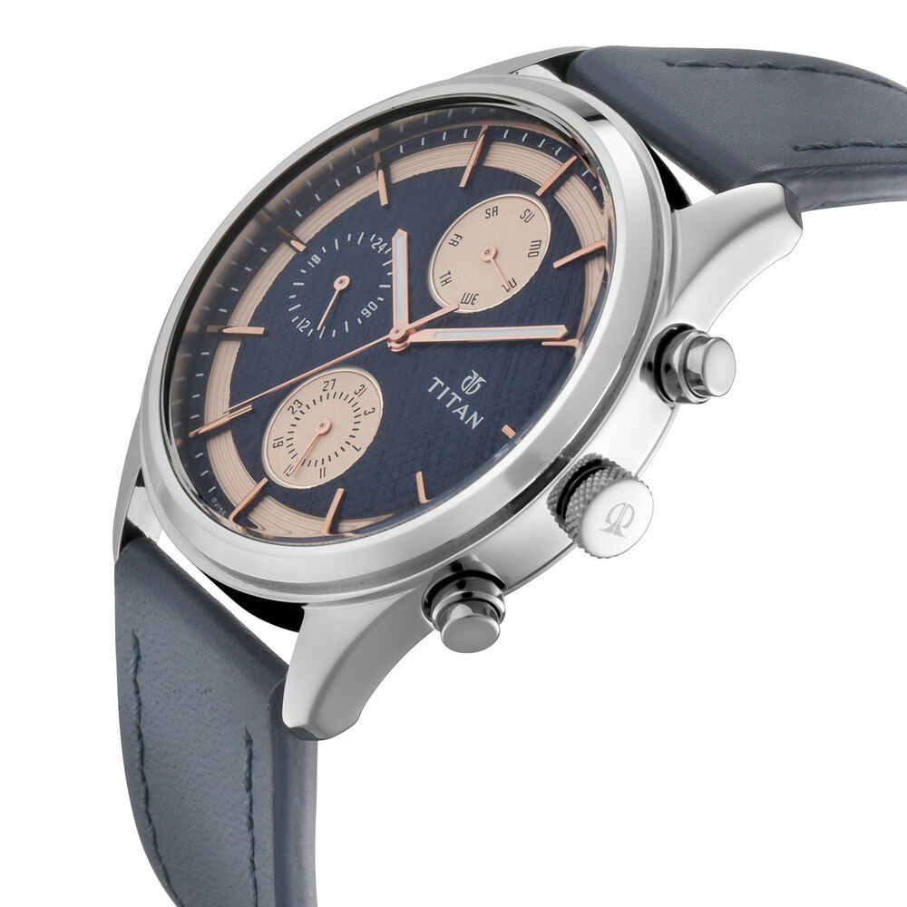 Titan Men's Metropolitan Charm: Men's Multifunctional Blue Watch with Leather Strap - The Watch Factory ®