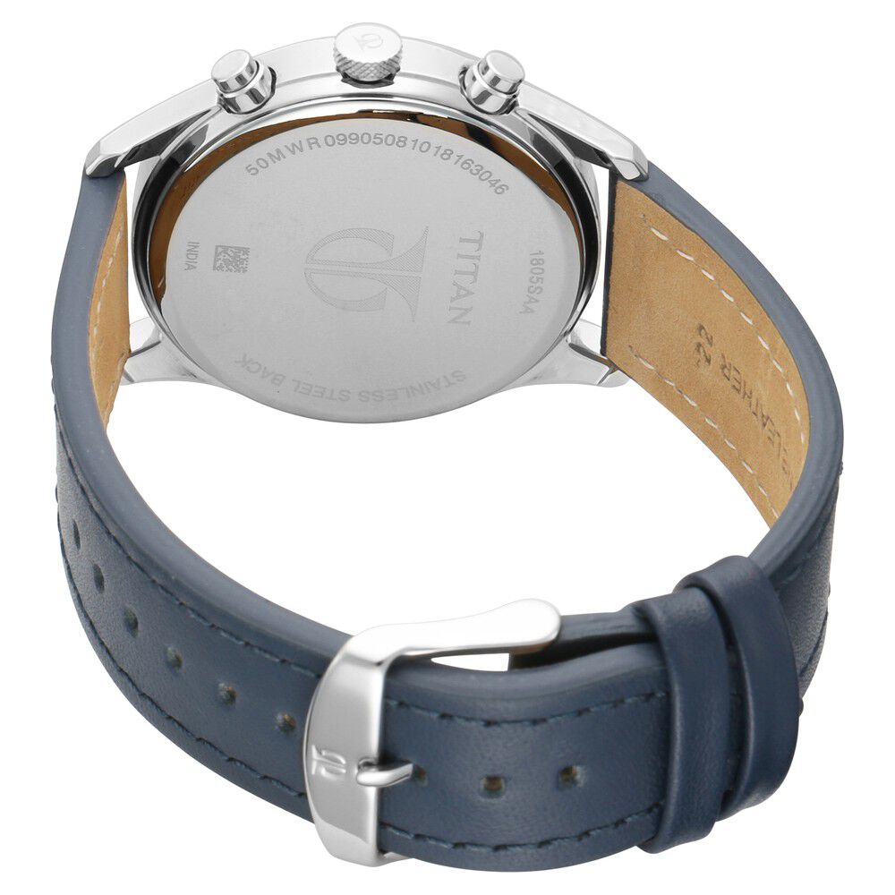 Titan Men's Metropolitan Charm: Men's Multifunctional Blue Watch with Leather Strap NS1805SL02