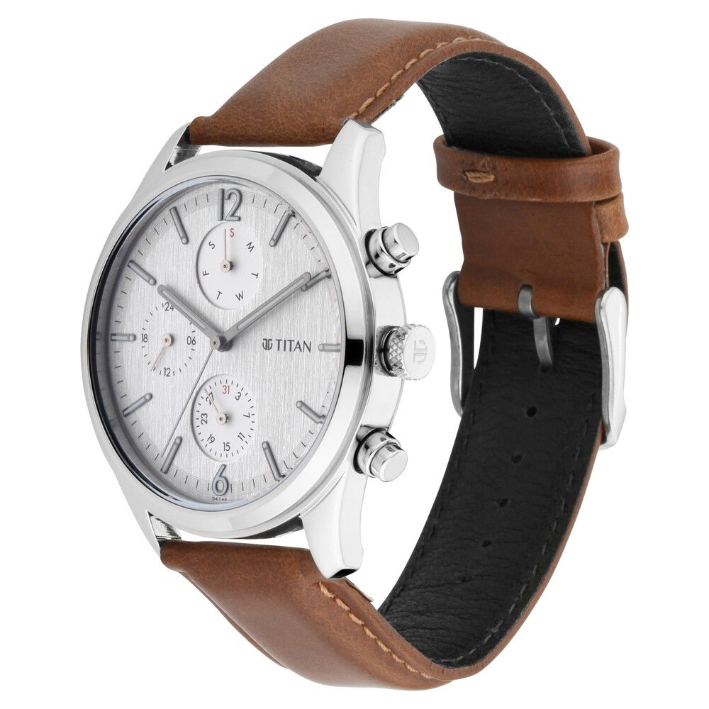 Titan Men's Metropolitan Charm: Men's Multifunctional Black Watch with Leather Strap - The Watch Factory ®