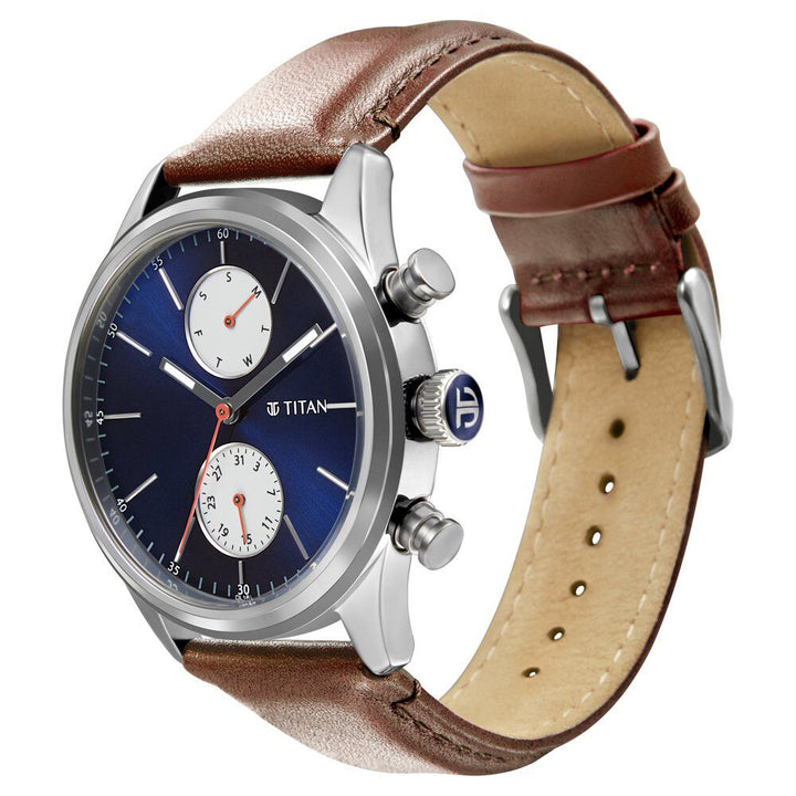 Titan Elmnt Metal Brown Leather Strap watch for Men-1805SL06