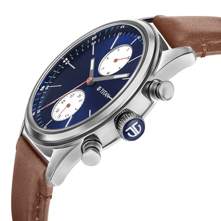 Titan Elmnt Metal Brown Leather Strap watch for Men-1805SL06