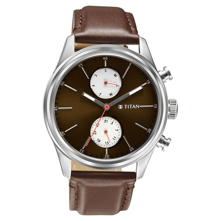 Titan Quartz Analog Leather Strap Watch for Men-1805SL08