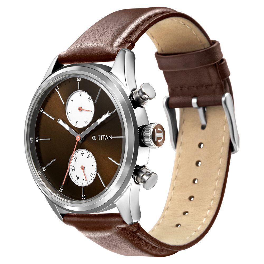 Titan Quartz Analog Leather Strap Watch for Men-1805SL08