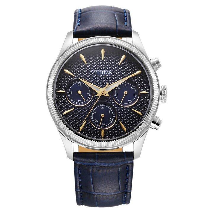 Titan Regalia Opulent Quartz Analog with Day and Date Blue Dial Blue Leather Strap Watch for Men - The Watch Factory ®
