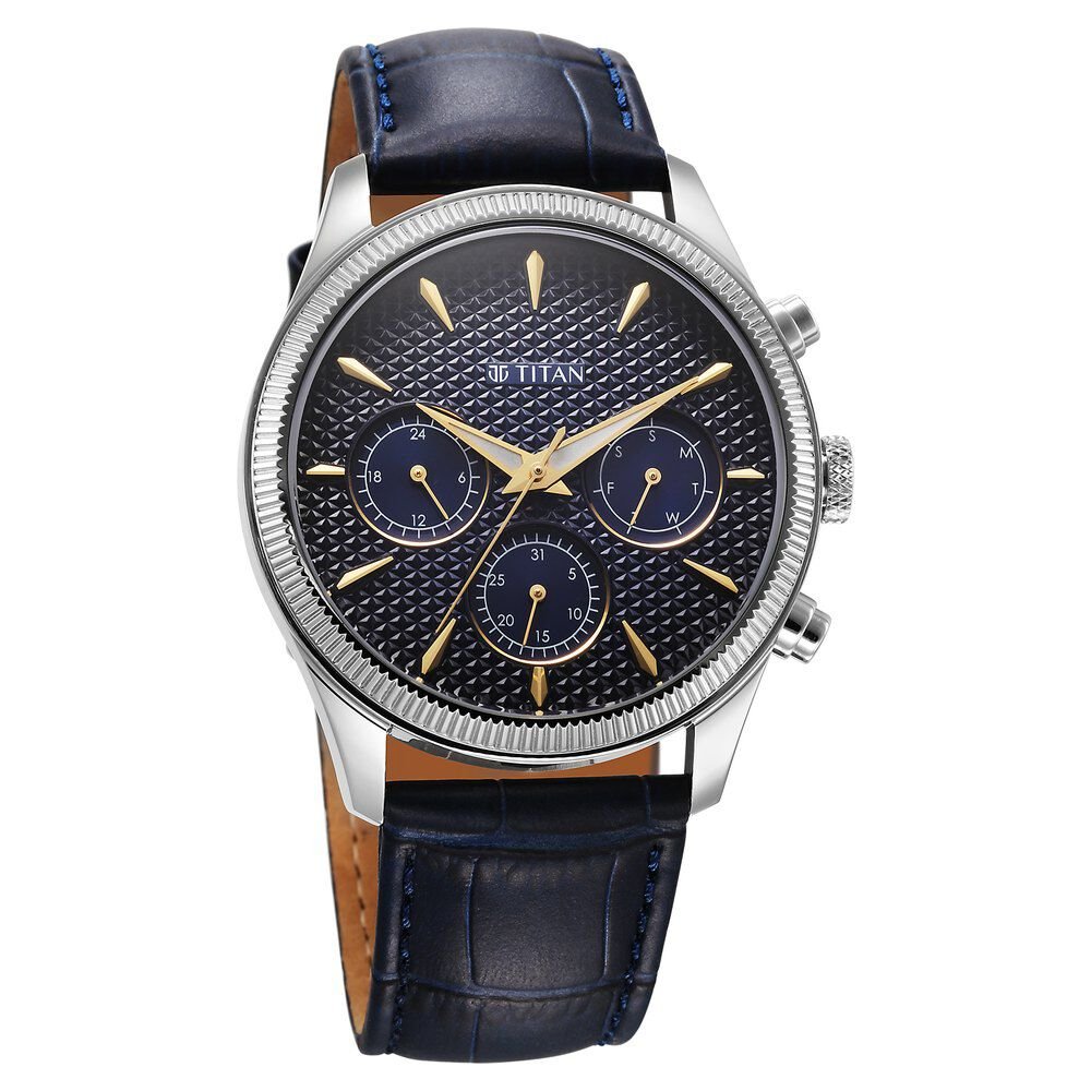 Titan Regalia Opulent Quartz Analog with Day and Date Blue Dial Blue Leather Strap Watch for Men - The Watch Factory ®