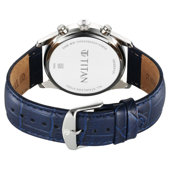 Titan Regalia Opulent Quartz Analog with Day and Date Blue Dial Blue Leather Strap Watch for Men 1805SL13