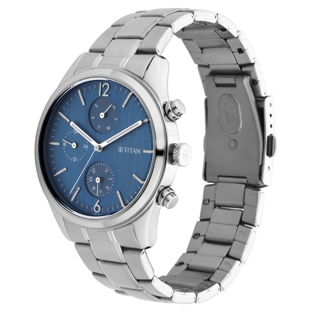 Titan Men's Metropolitan Charm: Men's Multifunctional Blue Watch with Metallic Accents NS1805SM03