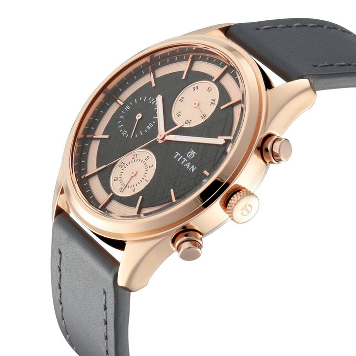 Titan Workwear Grey Dial Quartz Multifunction Leather Strap watch for Men - The Watch Factory ®
