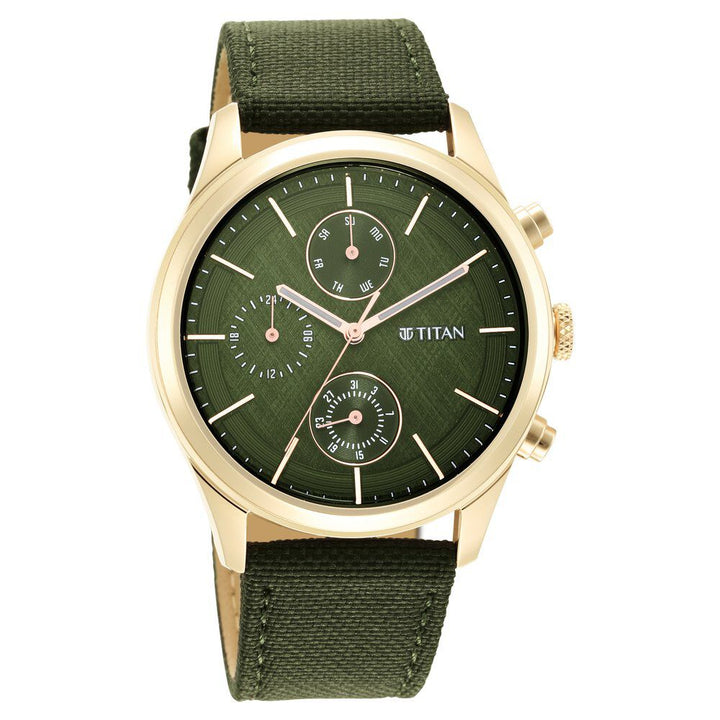 Titan Neo Splash Green Dial Quartz Analog with Date Fabric Strap watch for Men NS1805WP01