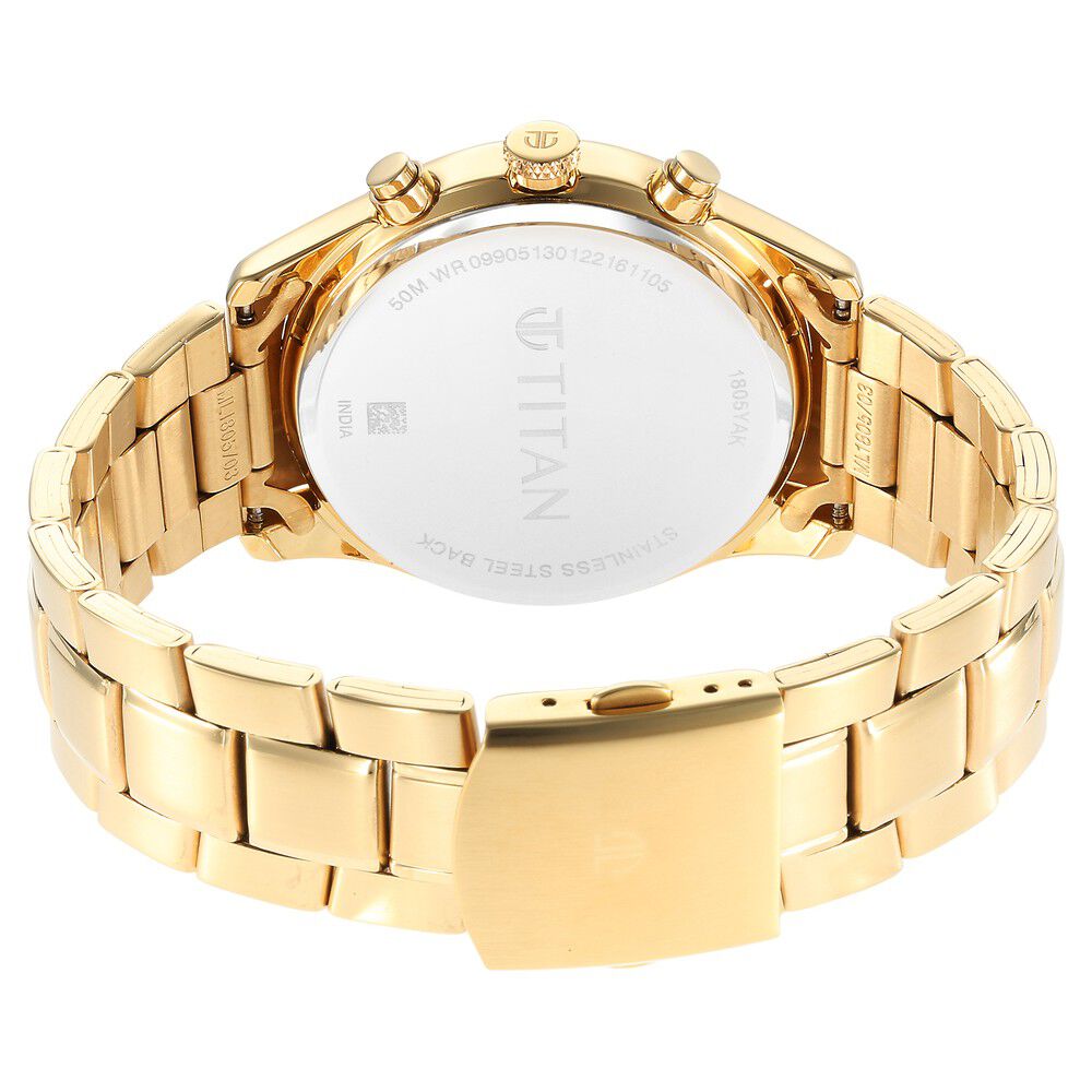 Titan Black and Gold Silver Dial Analog with Day and Date Stainless Steel Strap Watch for Men-NT1805YM01
