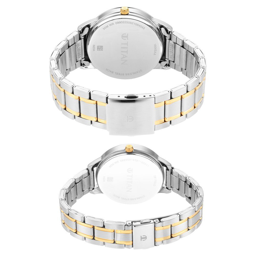 Titan Quartz Analog with Date Blue Dial Stainless Steel Strap Watch for Couple - The Watch Factory ®