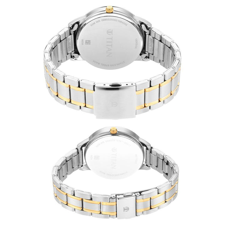 Titan Quartz Analog with Date Blue Dial Stainless Steel Strap Watch for Couple - The Watch Factory ®