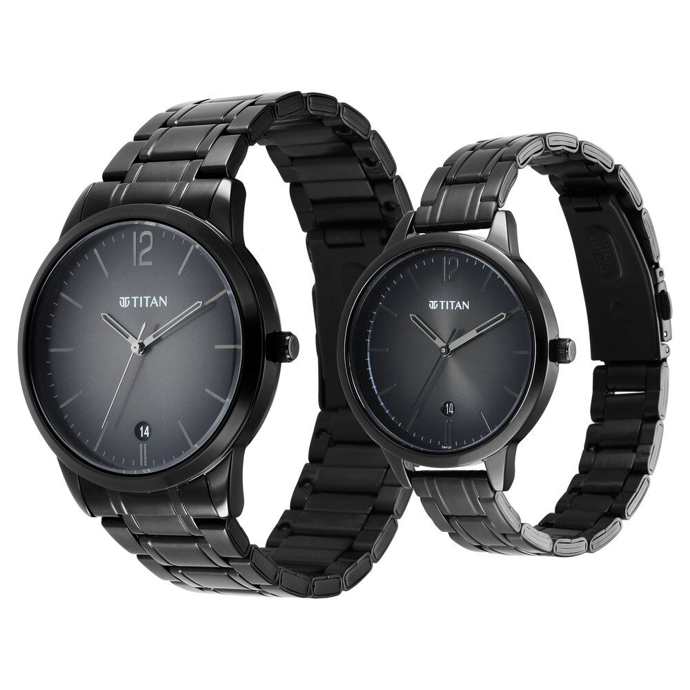 Titan Bandhan Anthracite Dial Analog with Date Stainless Steel Strap Watch for Couple - The Watch Factory ®