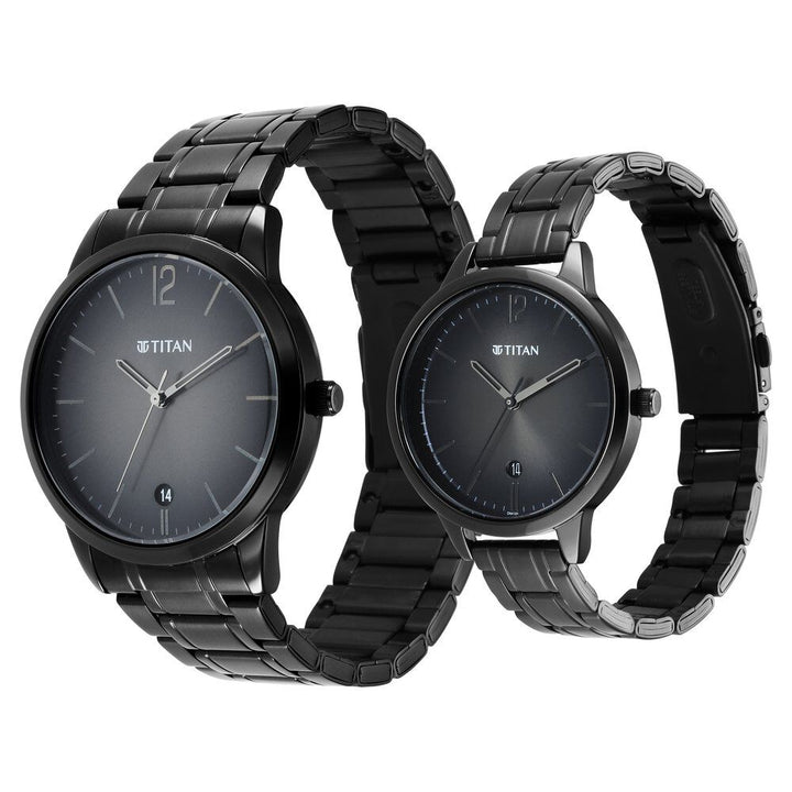 Titan Bandhan Anthracite Dial Analog with Date Stainless Steel Strap Watch for Couple - The Watch Factory ®
