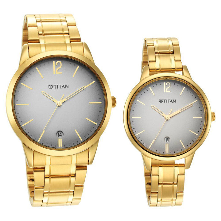 Titan Bandhan Grey Dial Analog Stainless Steel Strap Watch for Couple - The Watch Factory ®