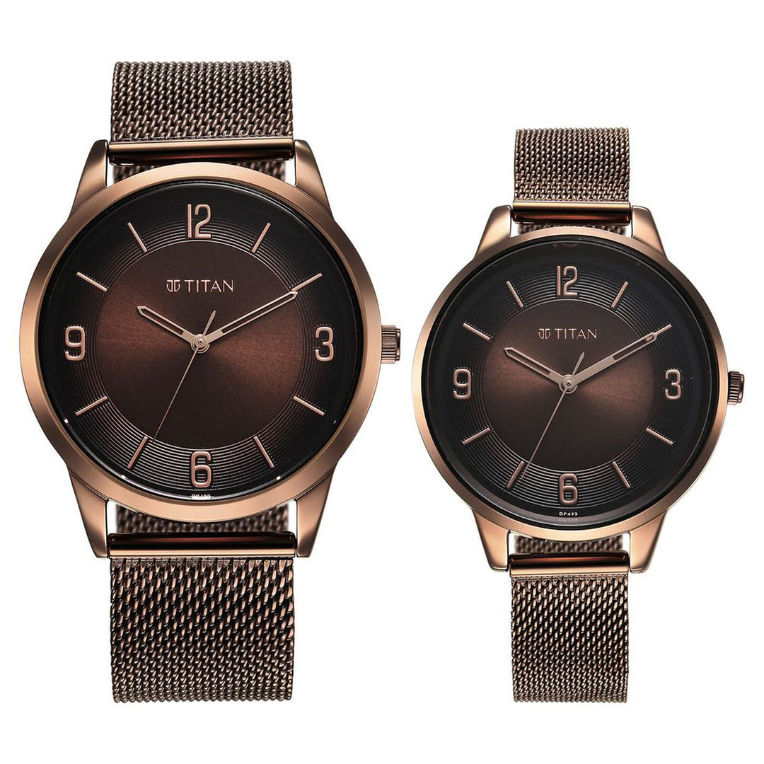 Titan Bandhan 18062648QM01 Brown Dial Couple Watch