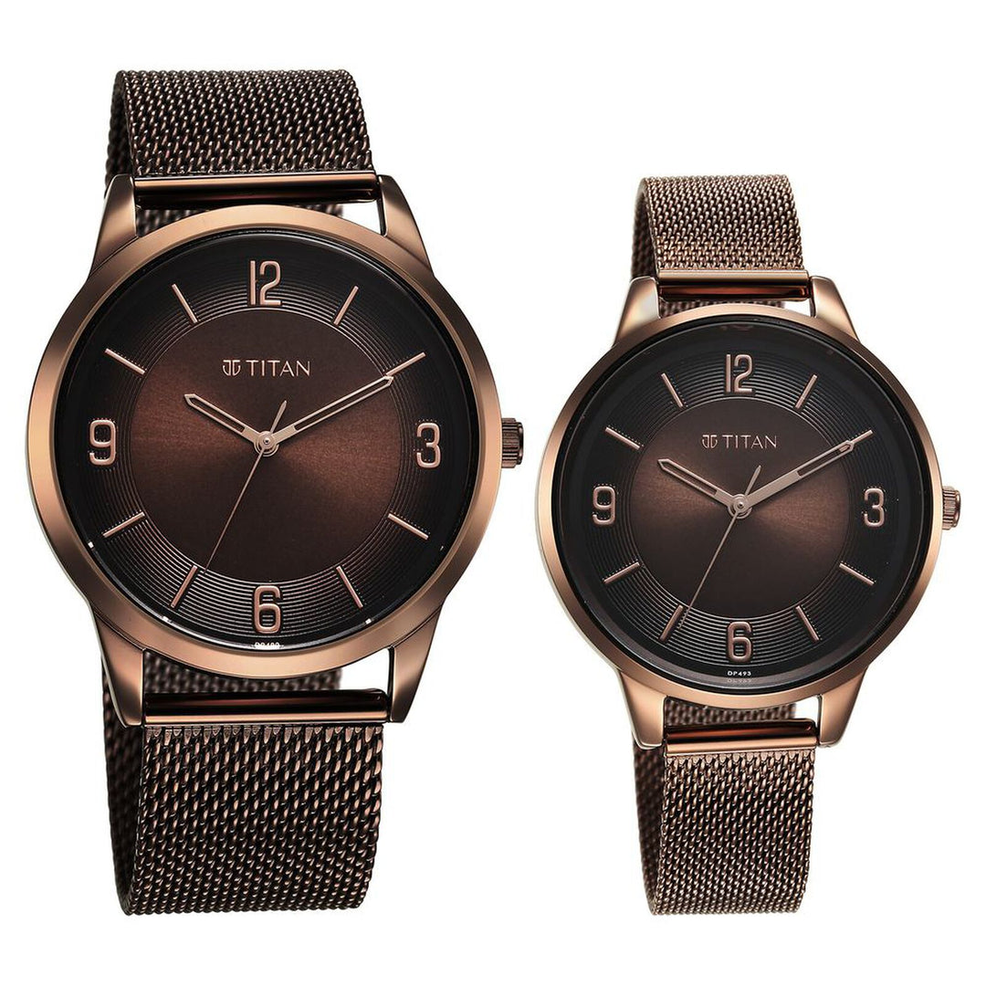 Titan Bandhan 18062648QM01 Brown Dial Couple Watch