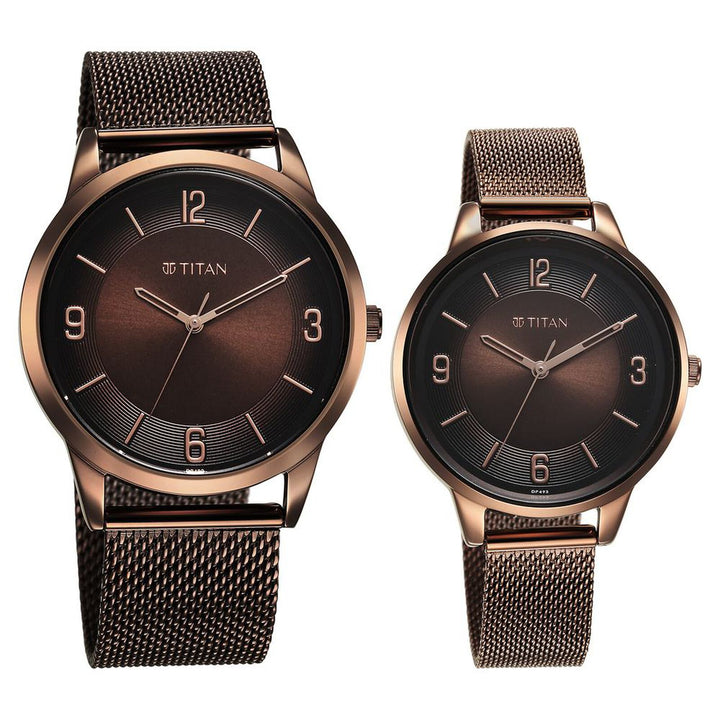 Titan Bandhan 18062648QM01 Brown Dial Couple Watch