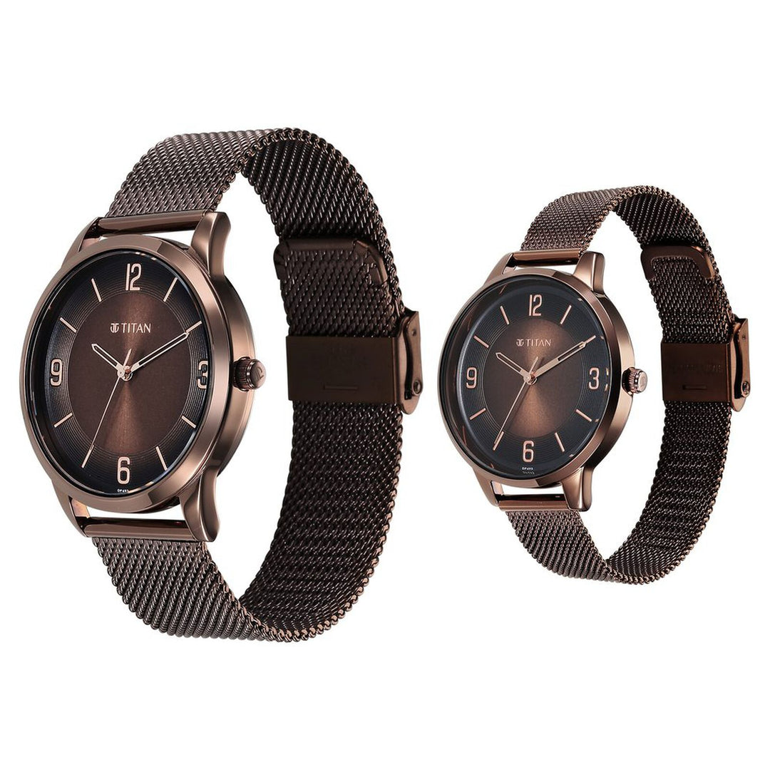 Titan Bandhan 18062648QM01 Brown Dial Couple Watch