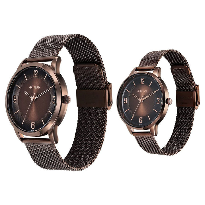 Titan Bandhan 18062648QM01 Brown Dial Couple Watch