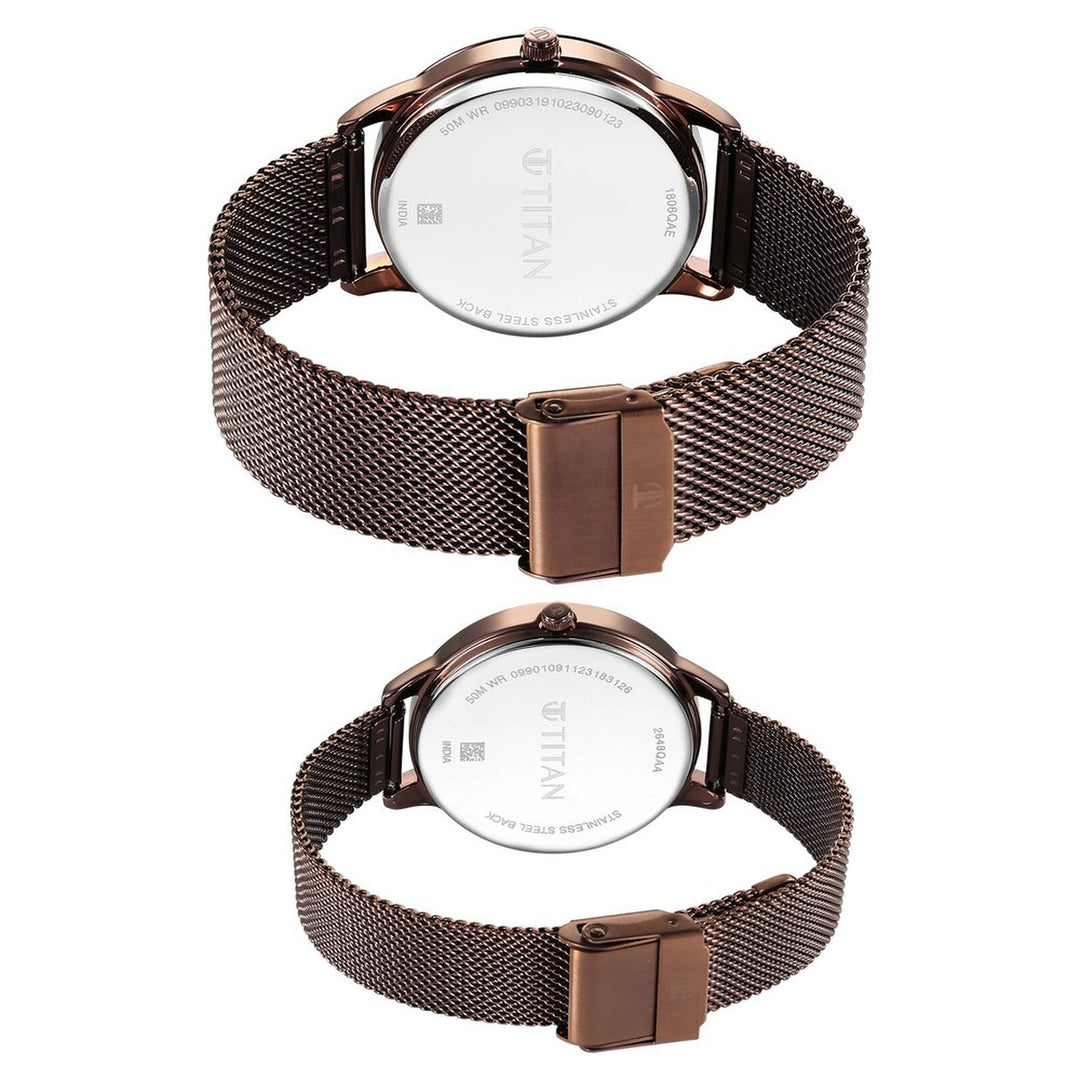 Titan Bandhan 18062648QM01 Brown Dial Couple Watch