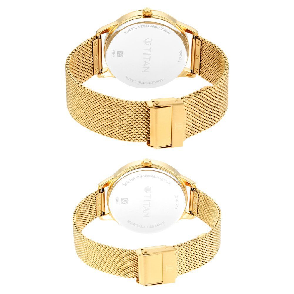 Titan Bandhan Champagne Dial Analog Stainless Steel Strap watch for Couple - The Watch Factory ®