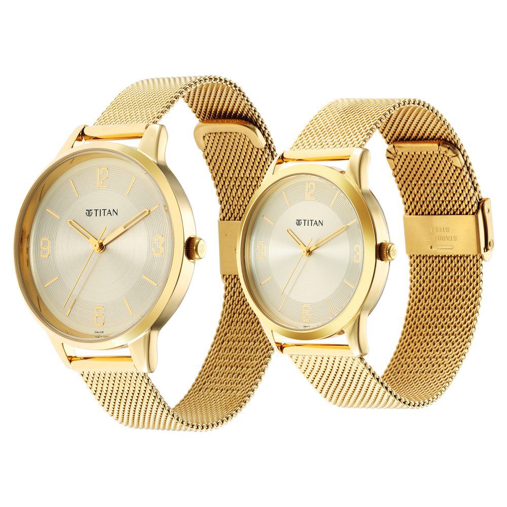 Titan Bandhan Champagne Dial Analog Stainless Steel Strap watch for Couple - The Watch Factory ®