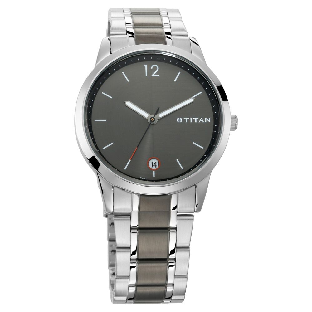 Titan Men's Timeless Style Watch: Refined Anthra Dial and Metal Strap - The Watch Factory ®
