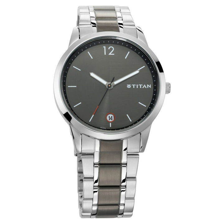 Titan Men's Timeless Style Watch: Refined Anthra Dial and Metal Strap - The Watch Factory ®