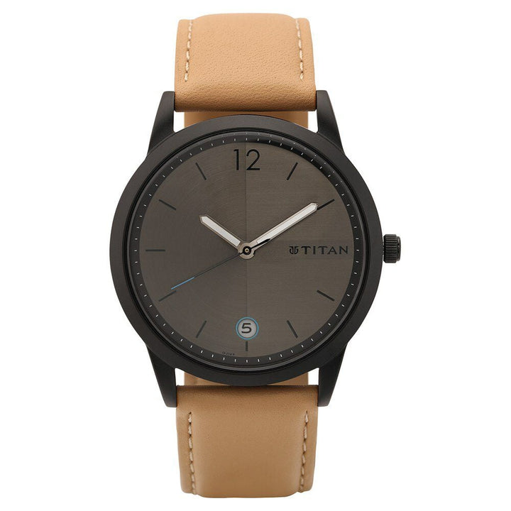 Titan Men's Timeless Style Watch: Refined Anthracite Dial and Lather Strap