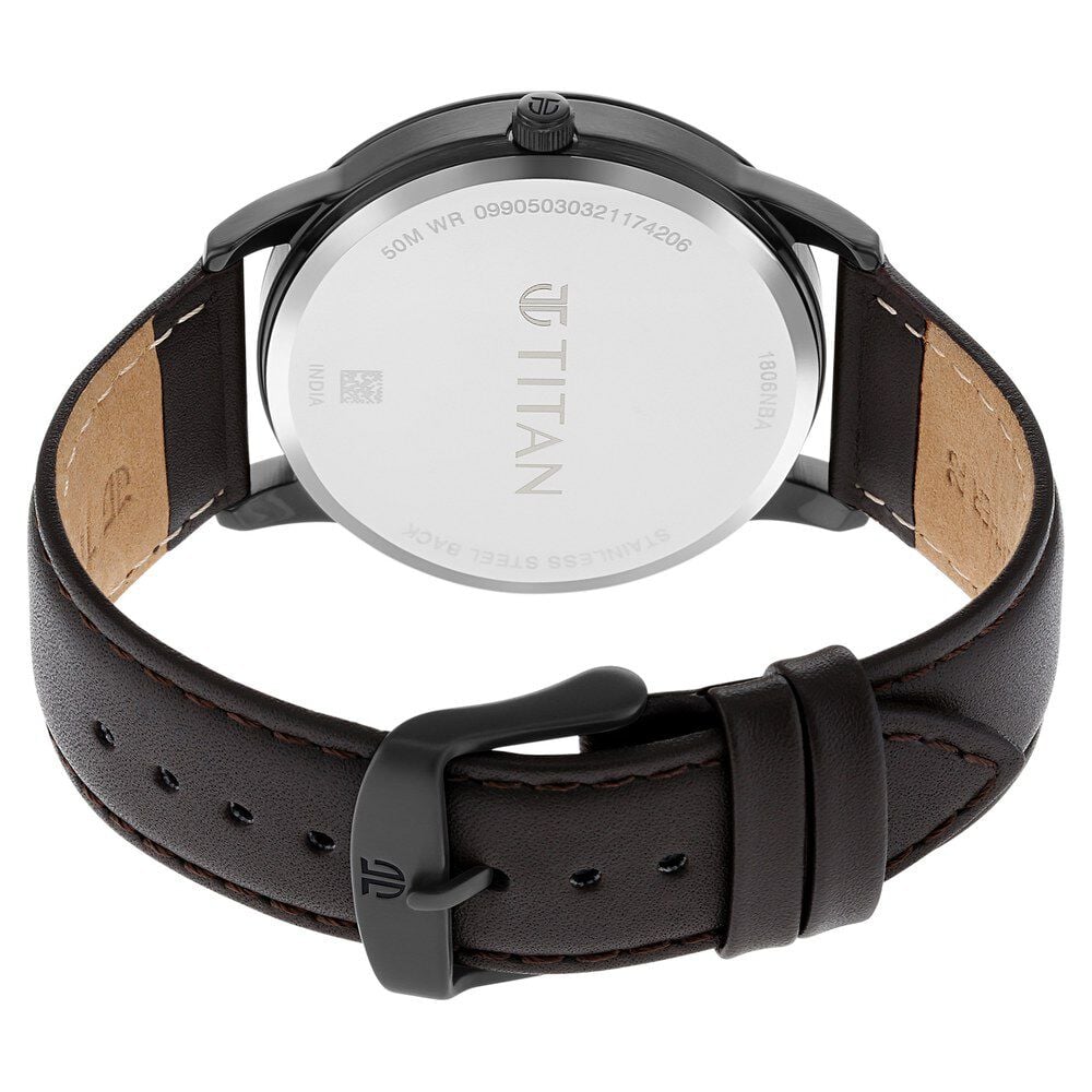 Titan Men's Timeless Style Watch: Refined Gold Dial and Leather Strap