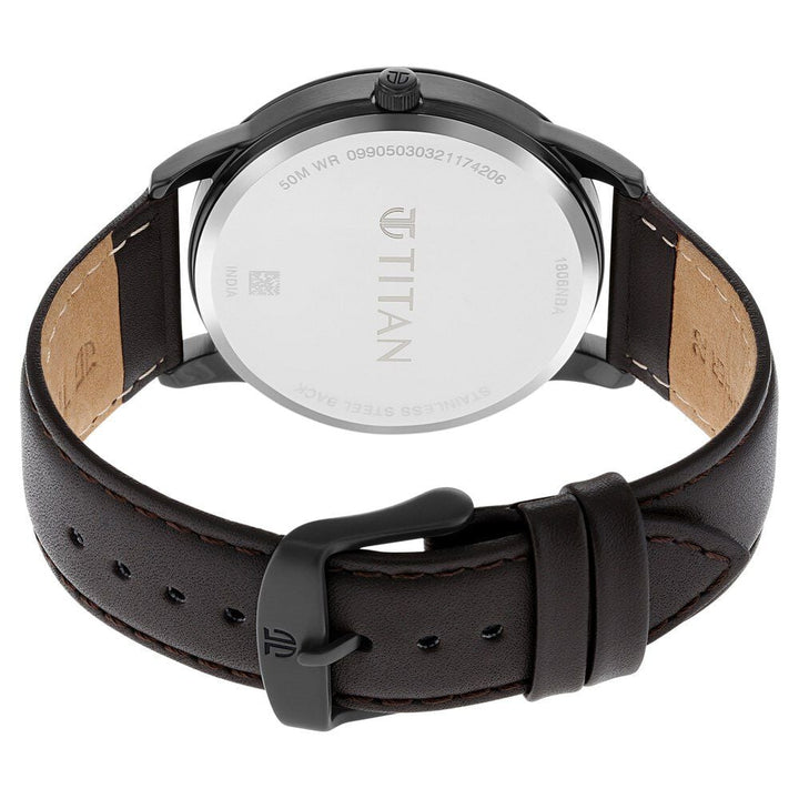 Titan Men's Timeless Style Watch: Refined Gold Dial and Leather Strap