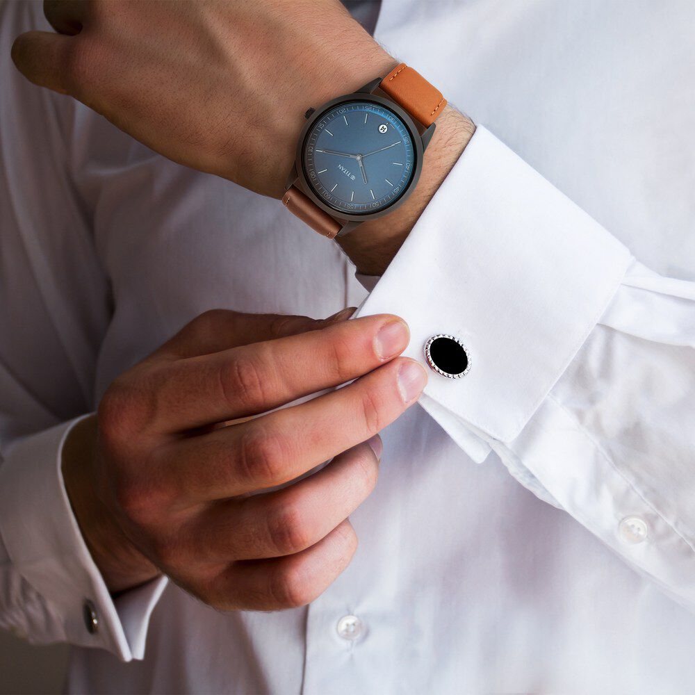 Titan Men's Timeless Style Watch: Refined Anthra Dial and Leather Strap-NS1806NL03