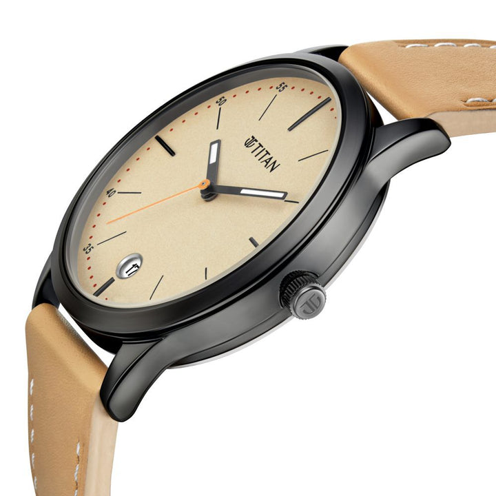 Titan Elmnt Off White Dial Analog Leather Strap watch for Men-1806NL04