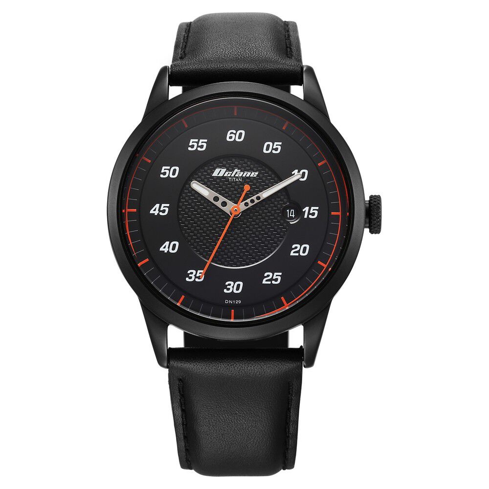 Titan Octane Quartz Analog with Date Black Dial With Black Leather Strap Watch For Men 1806NL05