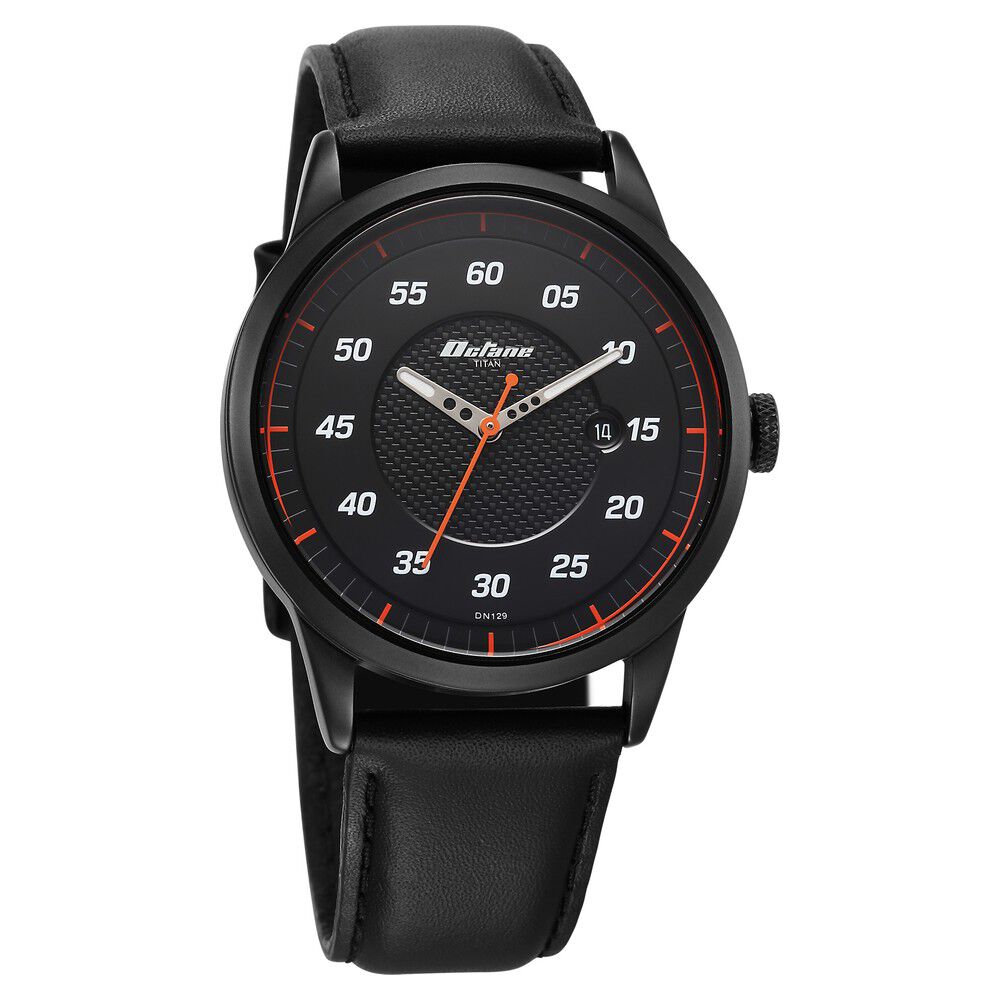 Titan Octane Quartz Analog with Date Black Dial With Black Leather Strap Watch For Men 1806NL05