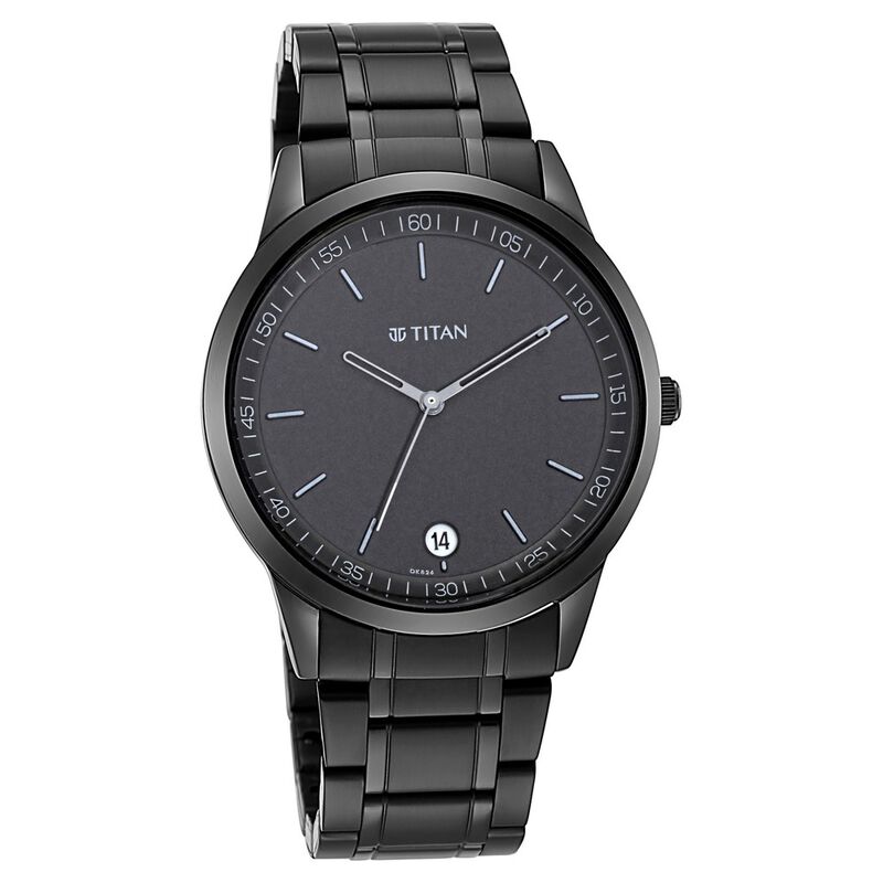 Titan Men's Timeless Style Watch: Refined Black Dial And Metal Strap