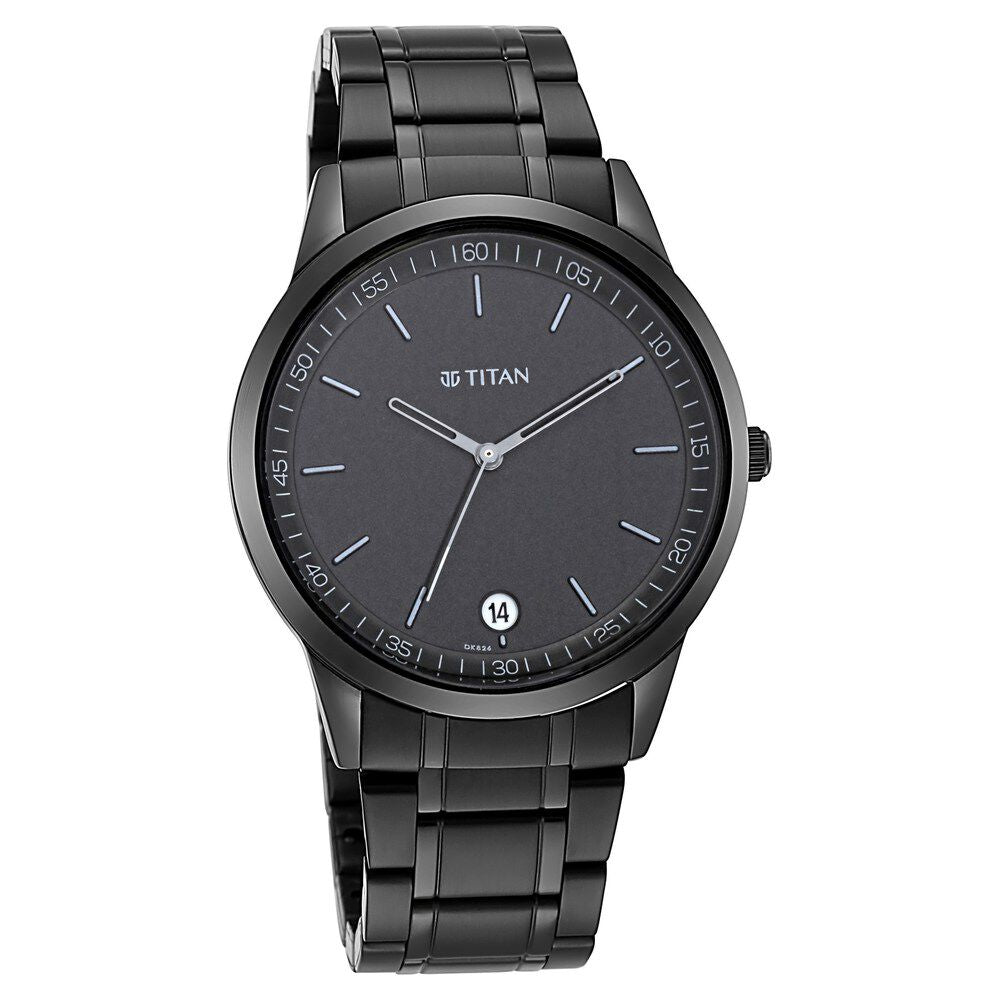 Titan Minimals Quartz Analog with Date Black Dial Black Metal Strap Watch For Men - The Watch Factory ®