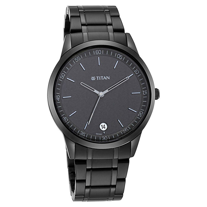 Titan Minimals Quartz Analog with Date Black Dial Black Metal Strap Watch For Men - The Watch Factory ®