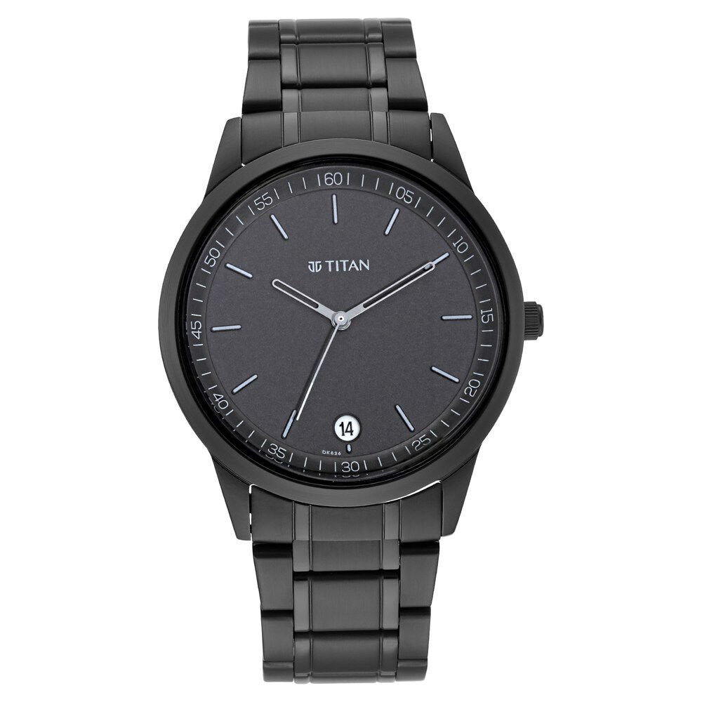 Titan Minimals Quartz Analog with Date Black Dial Black Metal Strap Watch For Men - The Watch Factory ®