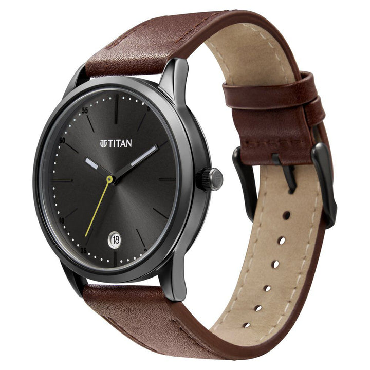 Titan Quartz Analog Leather Strap Watch for Men-1806QL01