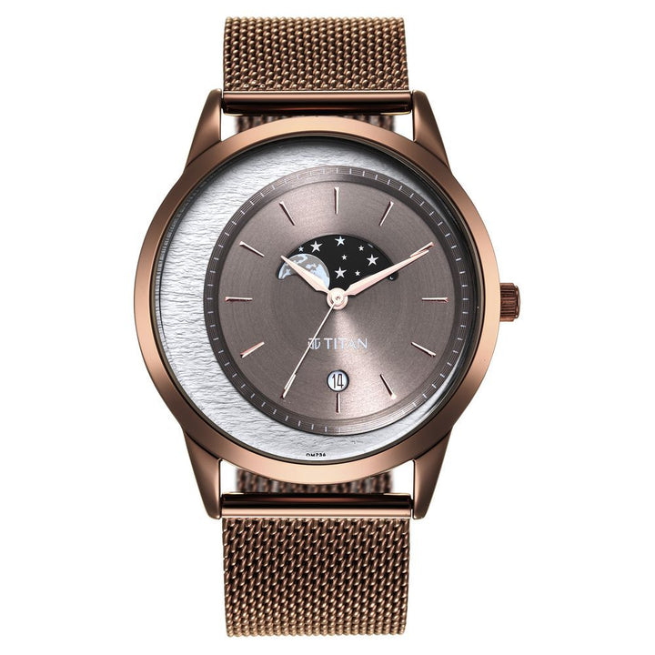 Titan Crescent Brown Dial Analog Stainless Steel Strap watch for Men-1806QM02