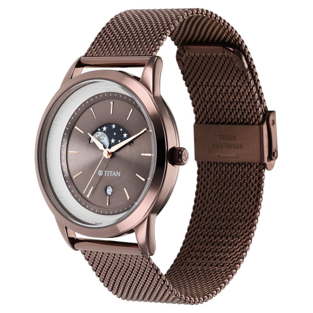 Titan Crescent Brown Dial Analog Stainless Steel Strap watch for Men-1806QM02