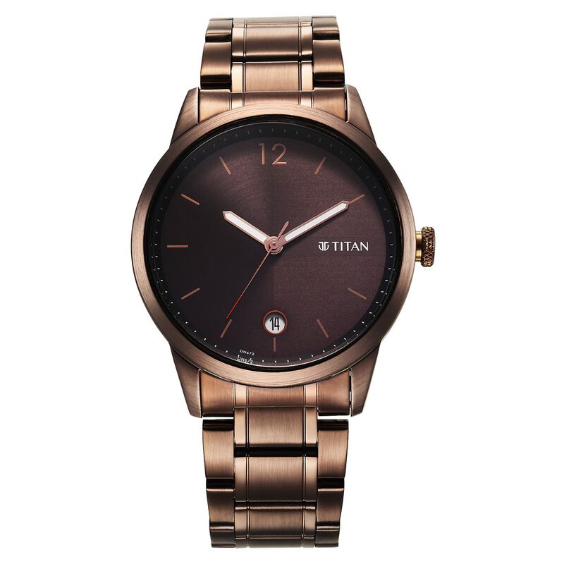 Titan Neo Splash Brown Dial Analog With Date Stainless Steel Strap Watch For Men