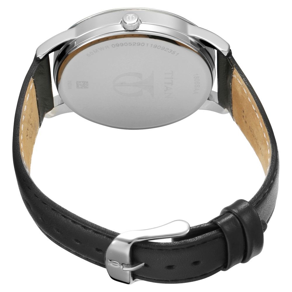 Titan Workwear Silver Dial Analog with Date Leather Strap Watch for Men NS1806SL01