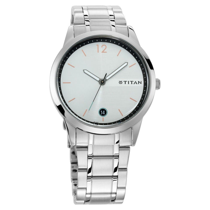 Titan Quartz Analog with Date White Dial Stainless Steel Strap Watch for Men - The Watch Factory ®