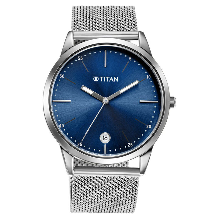 Titan Elmnt Blue Dial Analog Stainless Steel Strap Watch for Men-1806SM04