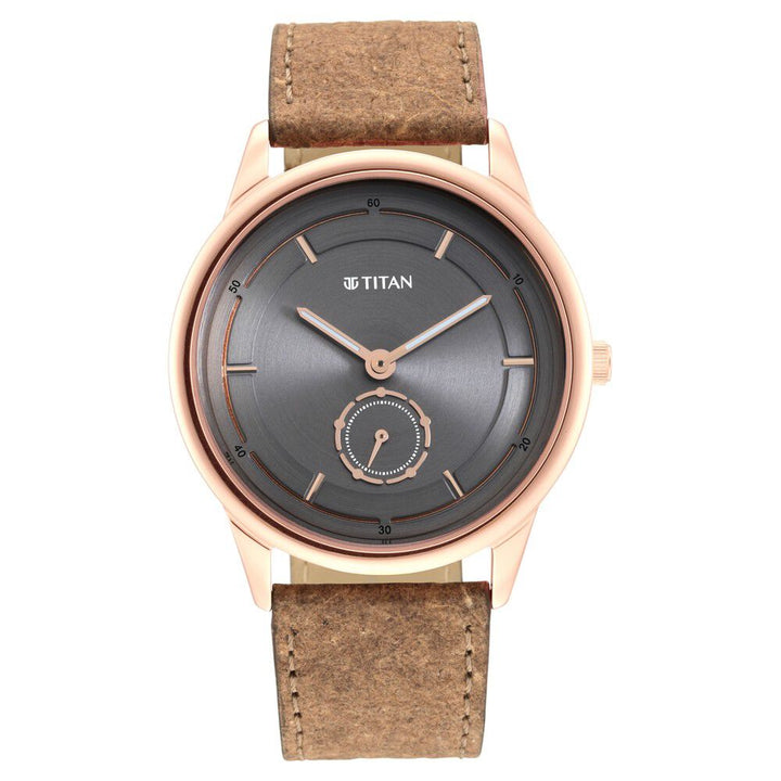 Titan Solidarity Anthracite Dial Analog Leather Strap Watch for Men-1806WL02